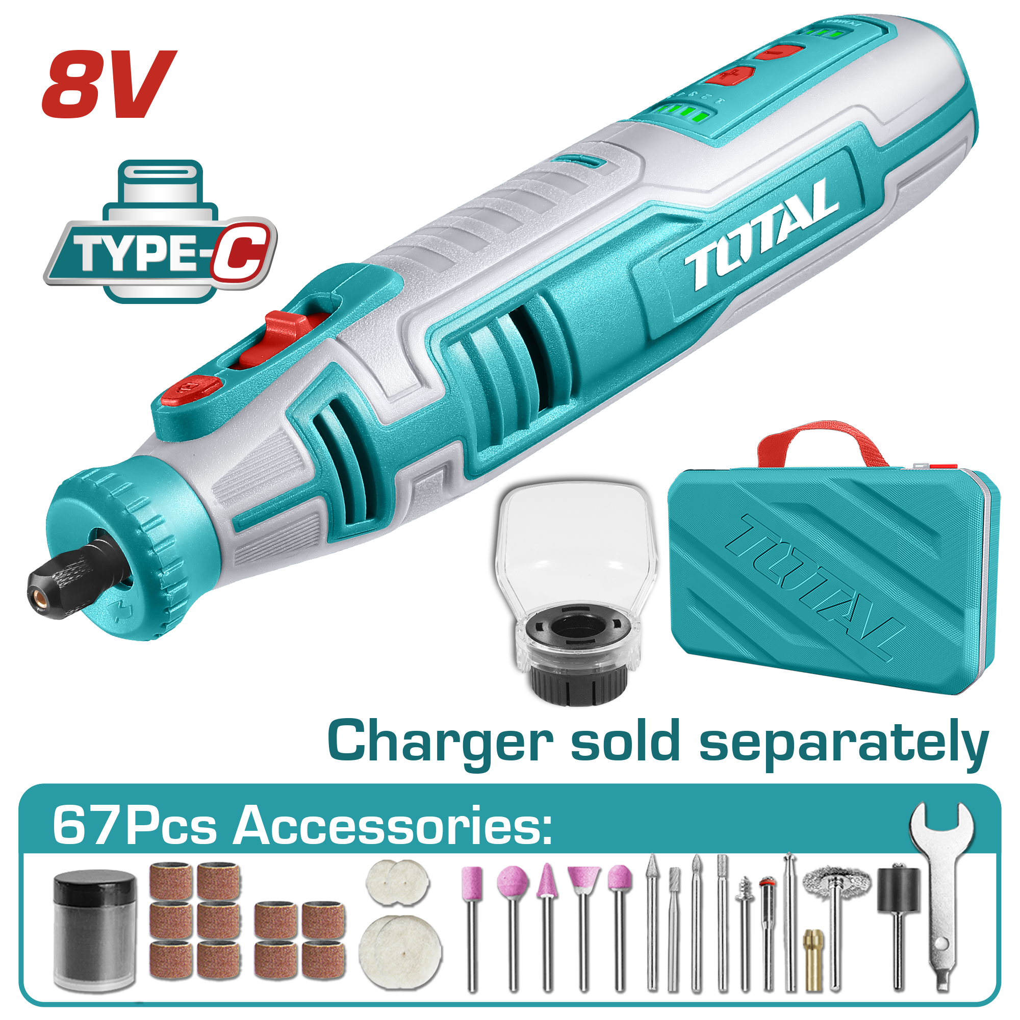 TOTAL Lithium-Ion Grinder - 8v - 3mm Spindle
