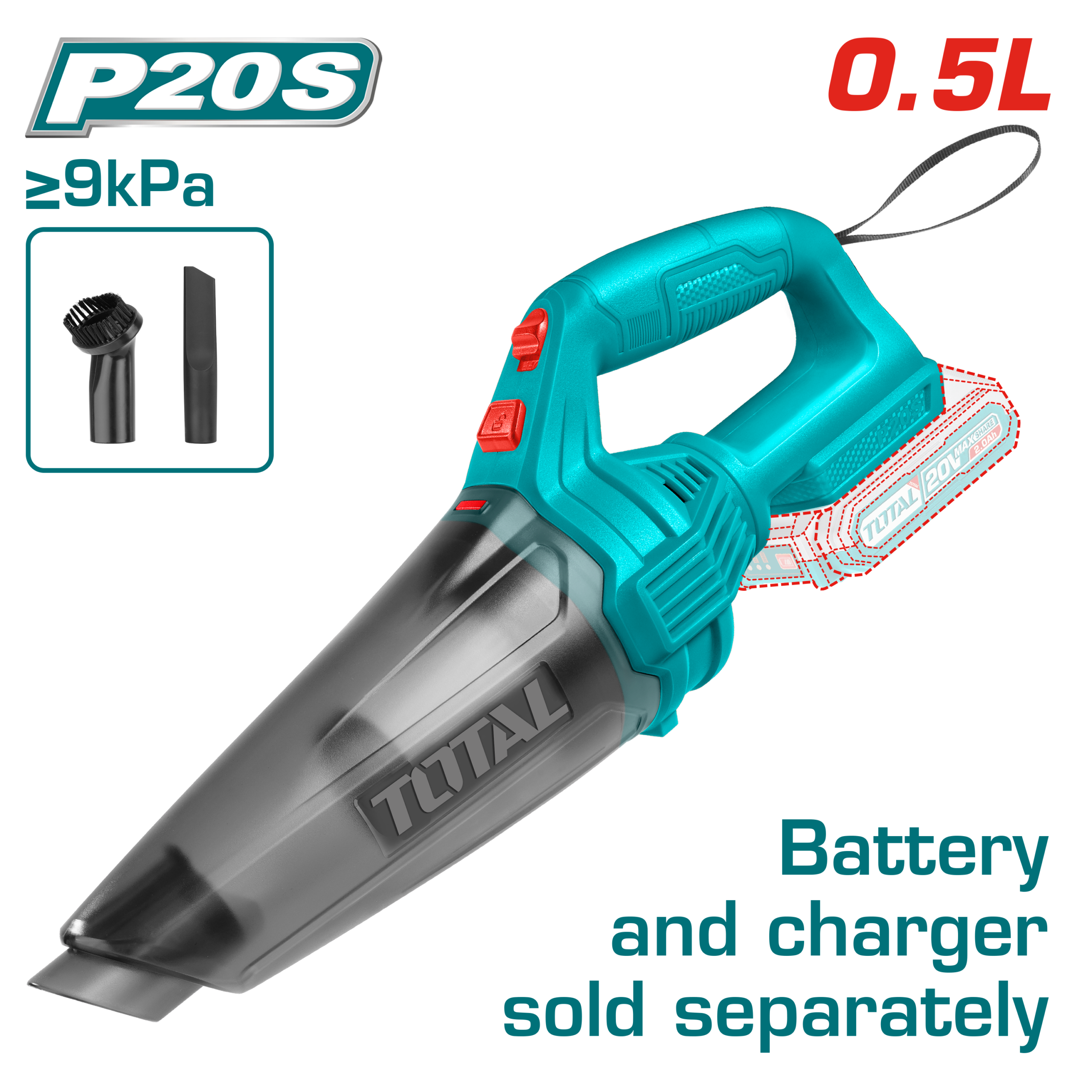 TOTAL 20v Lithium Ion Vacuum Cleaner 0.5L